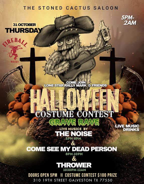 Join the Halloween Party at Lone Star Rally with live music by Come See My Dead Person at the Stoned Cactus Saloon in Galveston on October 31. Get your tickets now for a spooky night of fun!